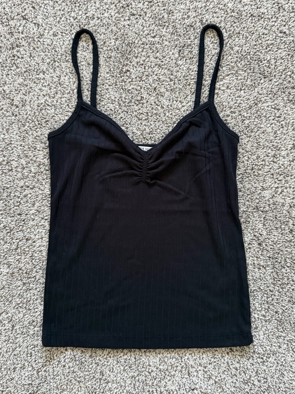 Ardene Basic Black Ribbed Ruched V-Neck Tank Top